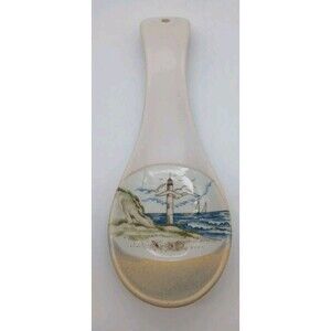 Vintage Otagiri Ocean Lighthouse Seagull Birds Sailboats Spoon Rest Hand Crafted